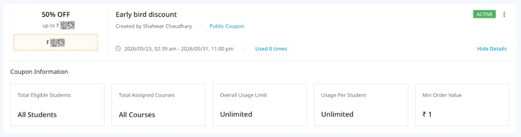 Verified 50% Early Bird Discount Coupon Details